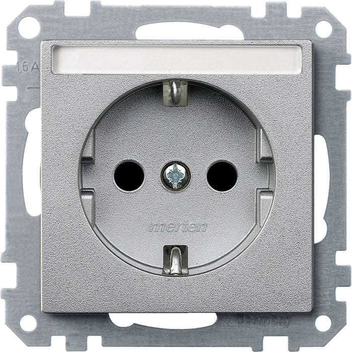 MTN275960 SCHUKO socket-outlet insert w. labeling field and shutter., aluminium, System M