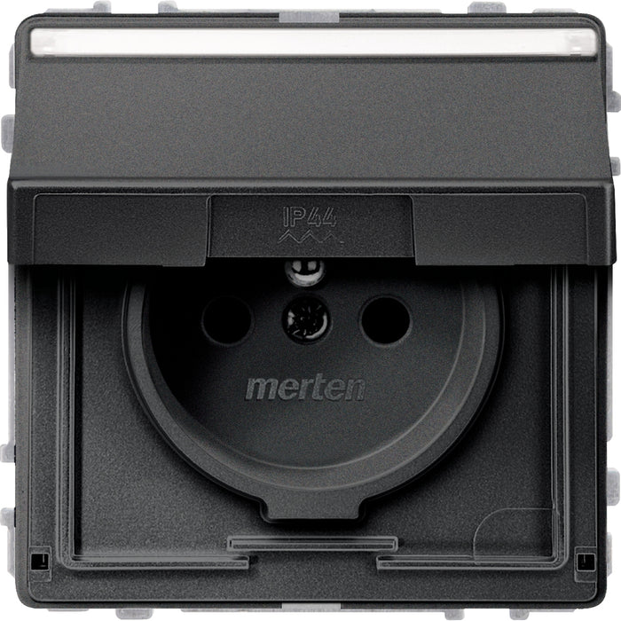 MTN283114 Socket-outlet insert w. earth. pin, hng.lid & label fld, anthracite, Aquadesign