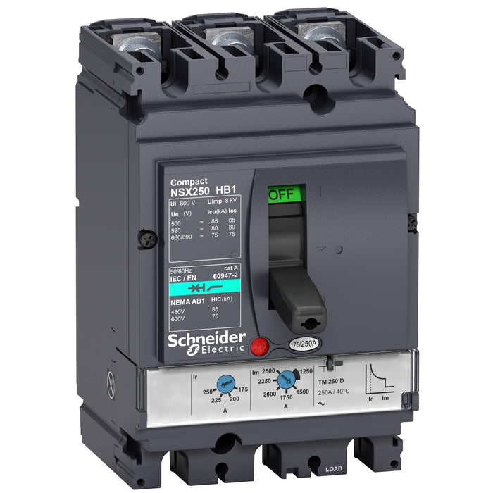 LV433218 Circuit breaker, ComPact NSX100HB1, 75kA/690VAC, TMD trip unit 100A, 3 poles 3d