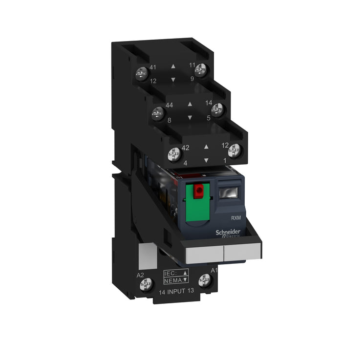 RXM2AB2B7PVS Harmony, Miniature plug-in relay pre-assembled, 12 A, 2 CO, with LED, with lockable test button, separate terminals socket, 24 V AC