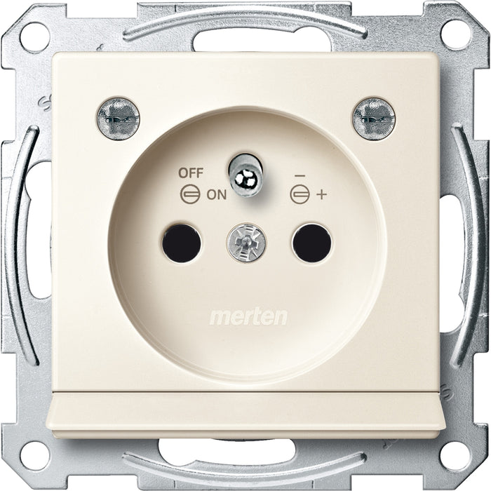 MTN2504-0344 Socket-outlet, Merten System M, mechanism with fixing frame, 2P + E, 16A, French, screwless terminals, glossy, white