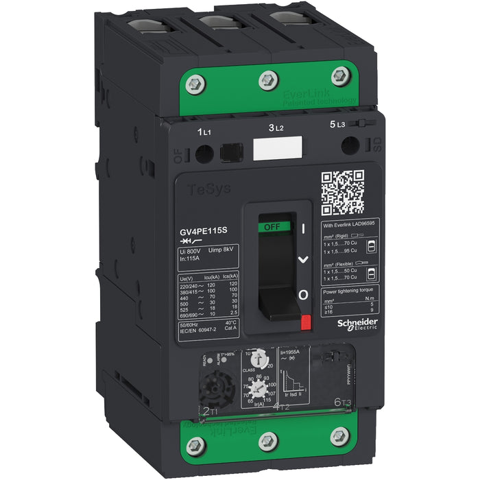 GV4PE80N Motor circuit breaker, TeSys GV4, 3P, 80A, Icu 50kA, thermal magnetic, Everlink terminals