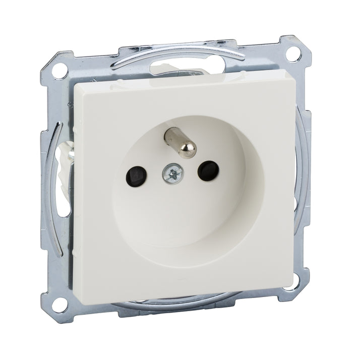 MTN2500-0319 Socket-outlet, Merten System M, 2P + E, 16A, French, screwless terminals, glossy, polar white