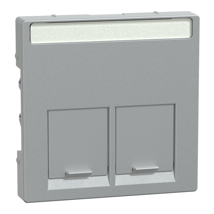 MTN466560 Cover plate, Merten System M, with lid & label for 2 data socket, aluminium