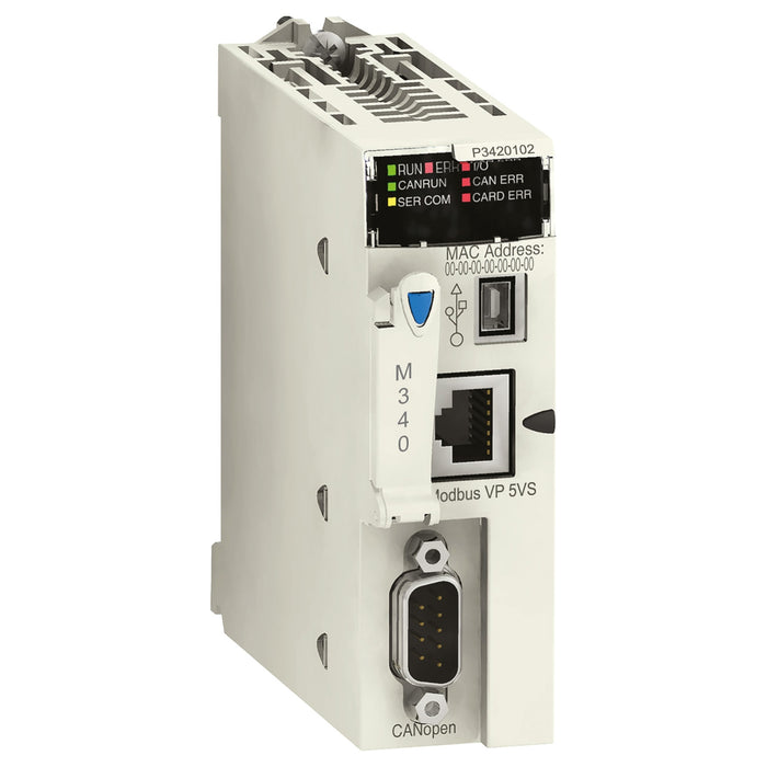 BMXP3420102CL Processor, Modicon M340, max 1024 discrete + 256 analog I/O, Modbus, CANopen, without memory card