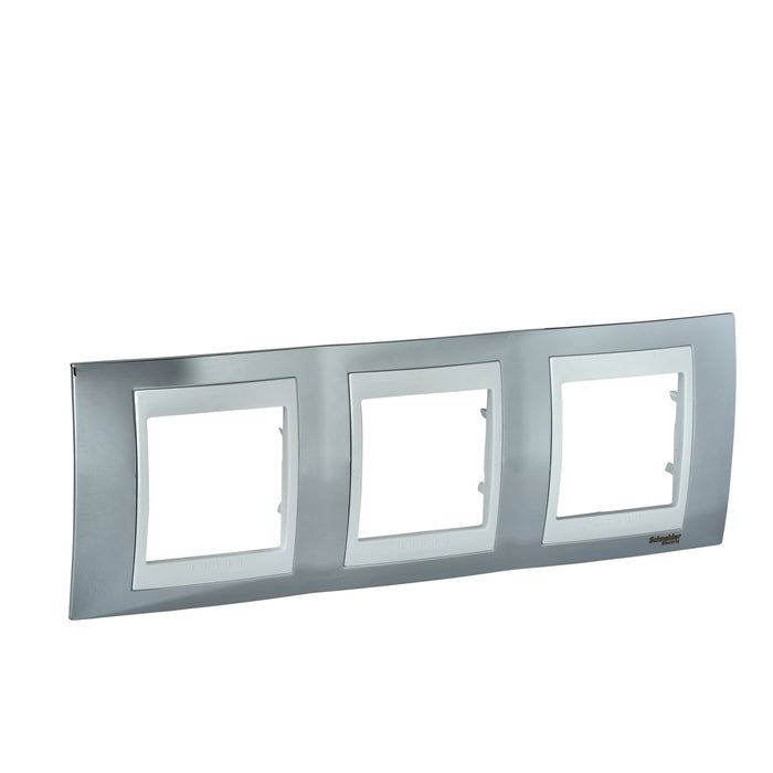 MGU66.006.810 Unica Plus - cover frame - 3 gangs, H71 - bright chrome/white