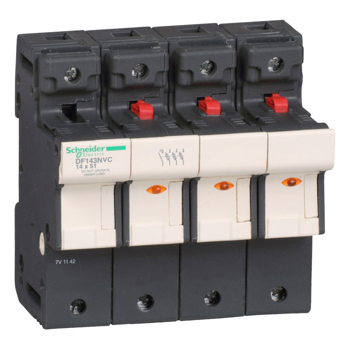 DF143NVC Fuse carrier, TeSys DF, 3P+N, 50A, 690VAC, fuse size 14x51mm, blown fuse indicator