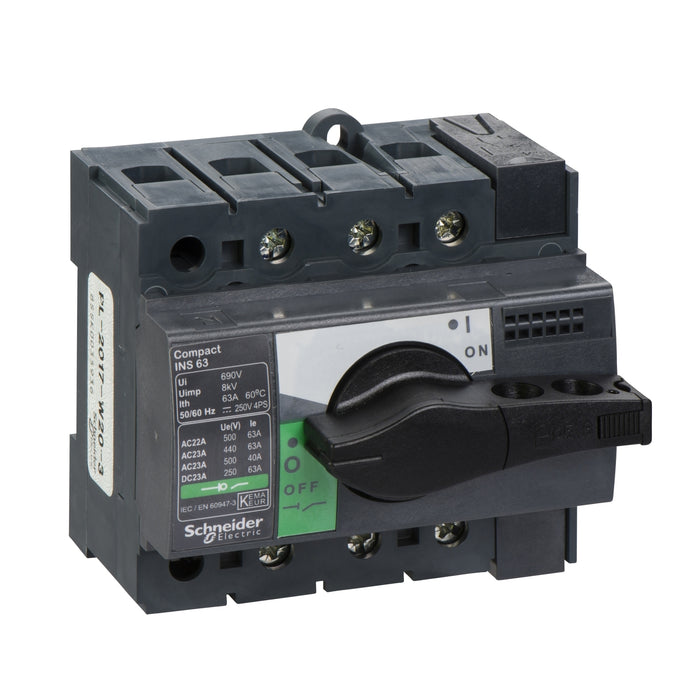 28902 interruptor-seccionador, Compact INS63 , 63 A, versión estándar con mando giratorio negro, 3 polos