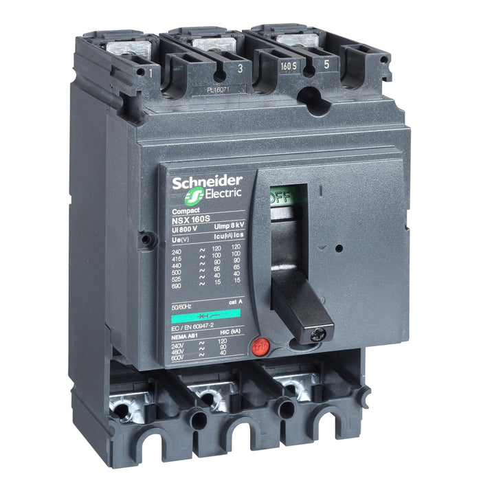 LV430390 Circuit breaker basic frame, ComPact NSX160B, 25kA at 415VAC 50/60 Hz, 160A, without trip unit, 3 poles