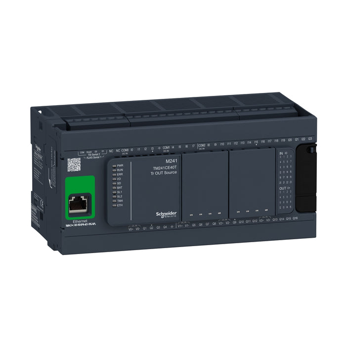TM241CE40T logic controller, Modicon M241, 40 IO, transistor, PNP, Ethernet