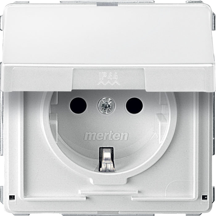 MTN2310-7219 SCHUKO socket-outlet w. hng.lid, shutter, screwl. term., polar white, Aquadesign