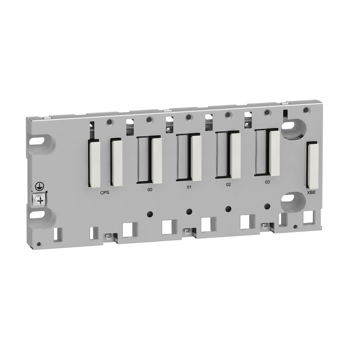 BMXXBP0400H rack, Modicon M340 automation platform, 4 slots, panel, plate or DIN rail mounting, ruggedized