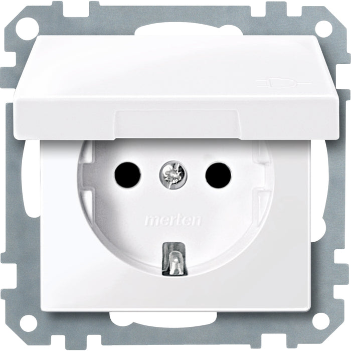 MTN238325 SCHUKO socket-outlet insert w. hng.lid and shut., active white, glossy, System M