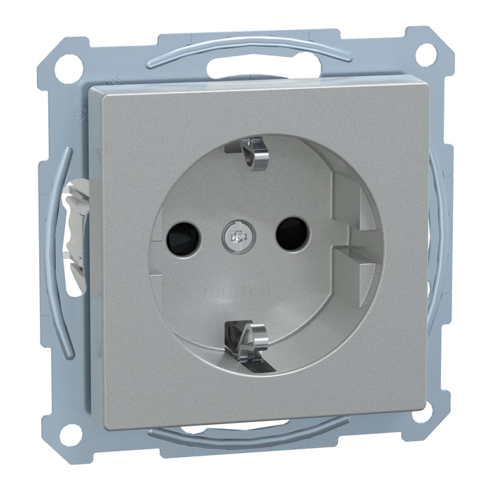 MTN2300-0460 Socket-outlet, Merten System M, 2P + E, 16A, Schuko, screwless terminals, matt, varnished, aluminium