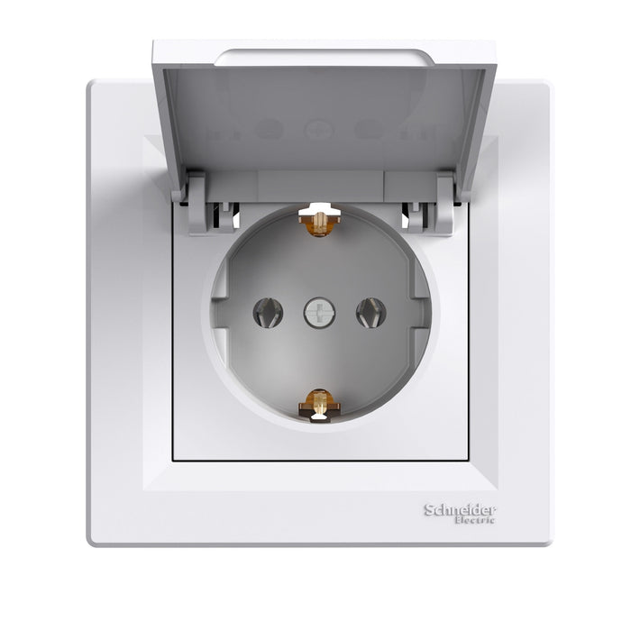 EPH3100121 Asfora - single socket outlet with side earth - 16A lid white