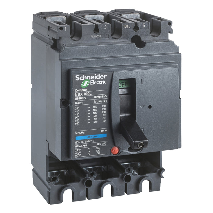 LV429004 Circuit breaker basic frame, ComPact NSX100H, 70kA at 415VAC 50/60 Hz, 100A, without trip unit, 3 poles