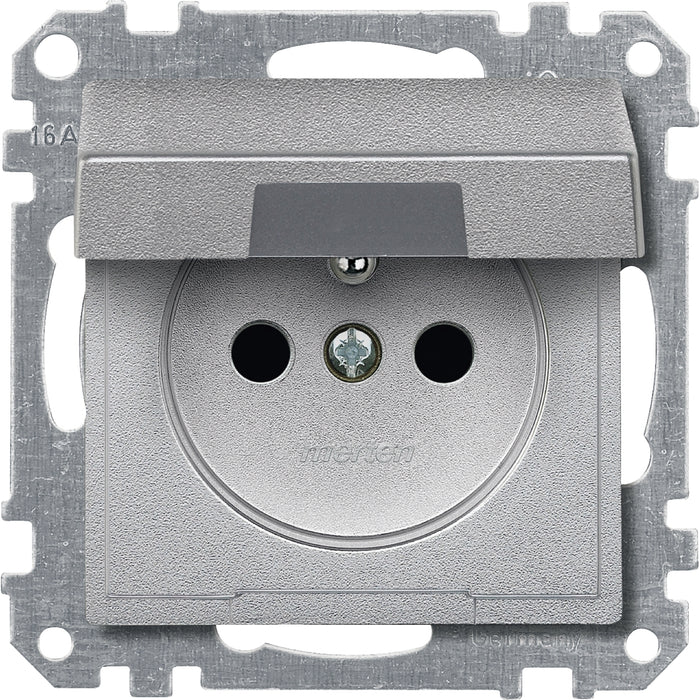 MTN287460 Socket-outlet insert with earthing pin and hinged lid, aluminium, System M