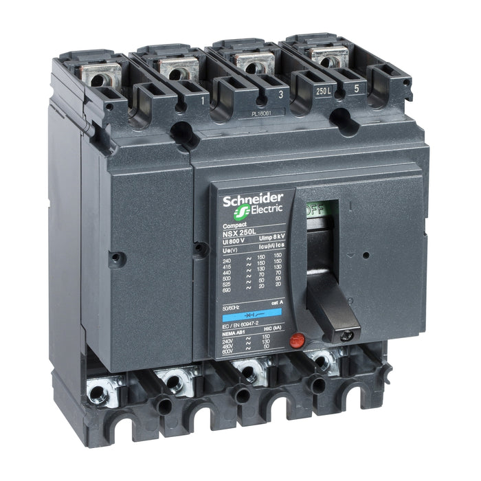 LV431411 Circuit breaker basic frame, ComPact NSX250N, 50kA at 415VAC 50/60 Hz, 250A, without trip unit, 4 poles