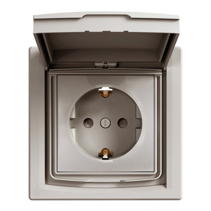 EPH3100369 Asfora - single socket outlet with side earth and shutters, IP44, bronze