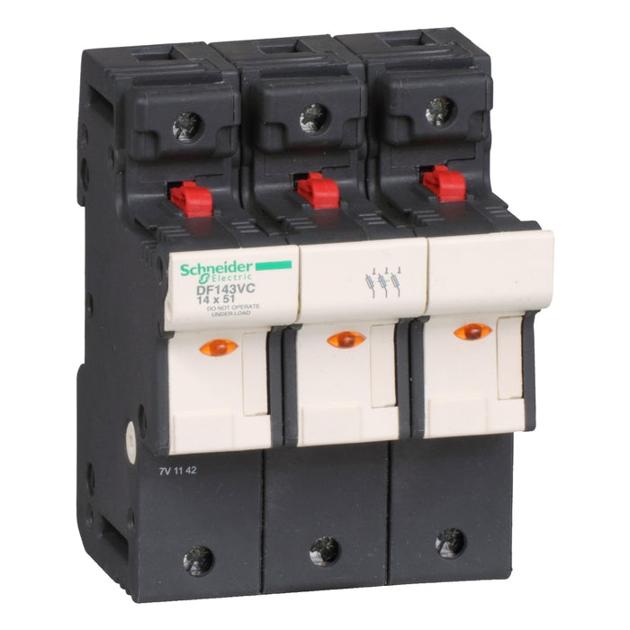 DF143VC Fuse carrier, TeSys DF, 3P, 50A, 690VAC, fuse size 14x51mm, blown fuse indicator