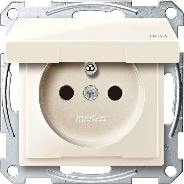 MTN2514-0344 Socket-outlet, Merten system M, 2P + E, 16A, French, screwless terminals, IP44, glossy, white