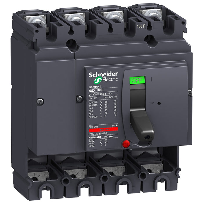 LV430408 Circuit breaker basic frame, ComPact NSX160F, 36kA at 415VAC 50/60 Hz, 160A, without trip unit, 4 poles