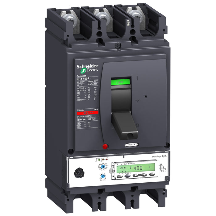 LV432678 Circuit breaker, ComPact NSX400F, 36kA/415VAC, MicroLogic 5.3A trip unit 400A, 3 poles 3d