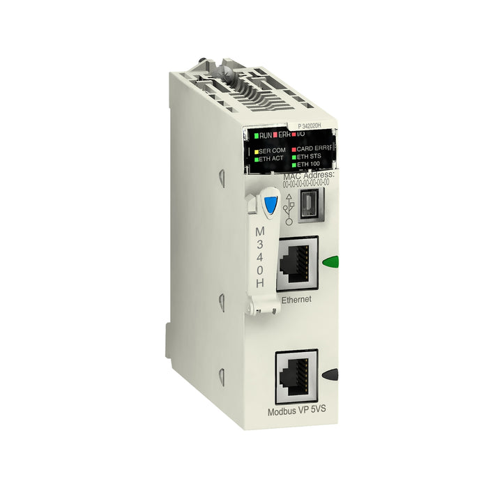 BMXP342020H Processor, Modicon M340, max 1024 discrete + 256 analog I/O, Modbus, Ethernet, for severe environments