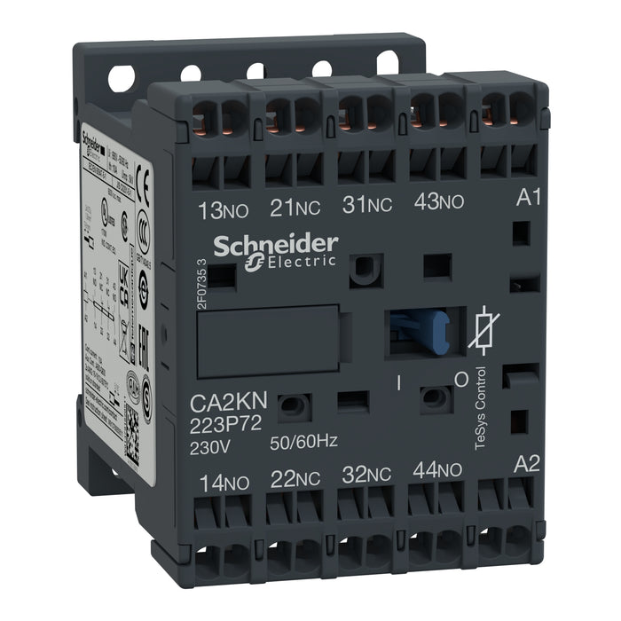 CA2KN223P72 TeSys K control relay, 2NO/2NC, 690V, 230V AC coil, with integral suppression device,spring terminal