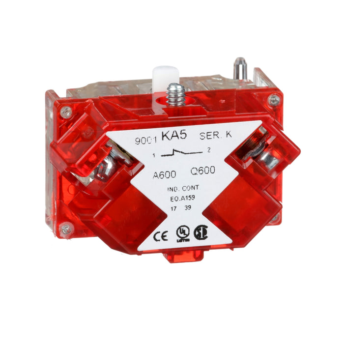 9001KA5 Contact block with protected terminals, Harmony 9001K, Harmony 9001SK, 0-600V, silver alloy contacts, screw clamp terminal, late break, 1NC