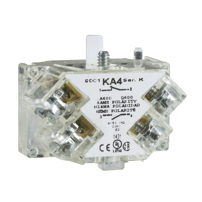 9001KA6 Contact block, Harmony 9001K, Harmony 9001SK, 0-600V, silver alloy contacts, screw clamp terminal, early make, 1 NO