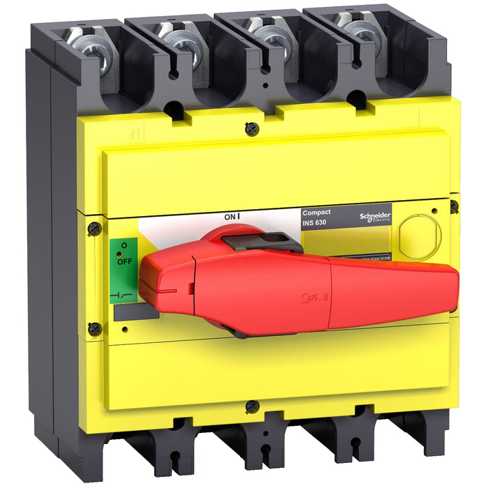 31131 interruptor-seccionador, Compact INS400, 400 A, con mando giratorio rojo y frontal amarillo, 4 polos