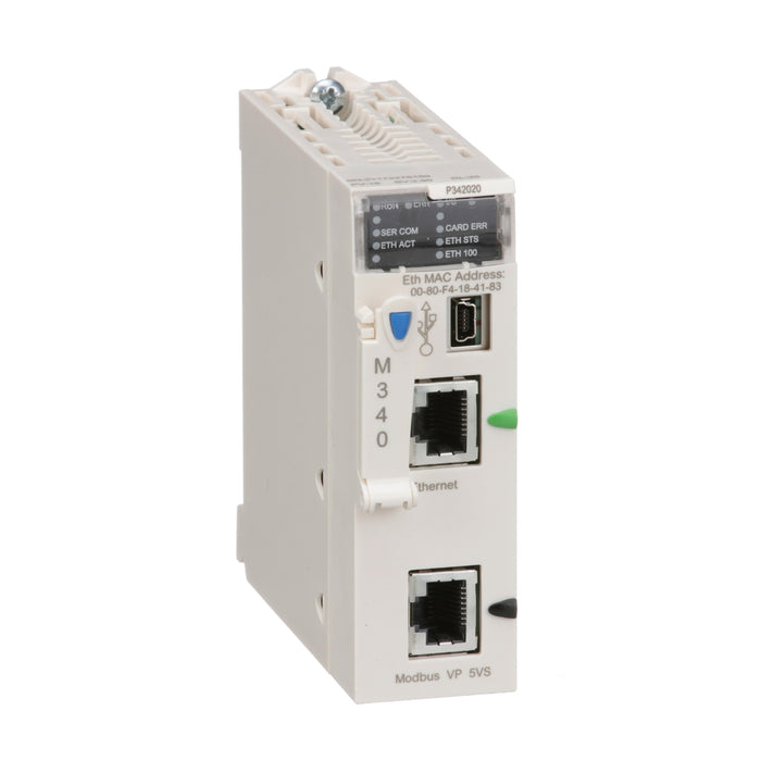 BMXP342020 Processor, Modicon M340, max 1024 discrete + 256 analog I/O, Modbus, Ethernet