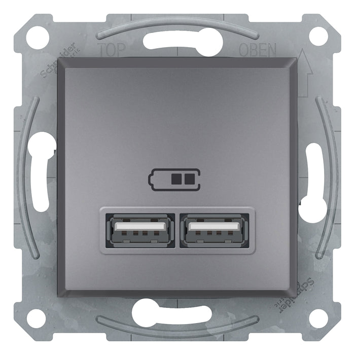 EPH2700262 Asfora - double USB charger 2.1 A - steel