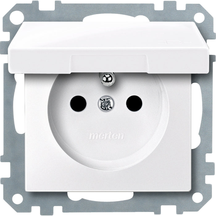 MTN288325 Socket-outlet insert with earth. pin and hng.lid, active white, glossy, System M