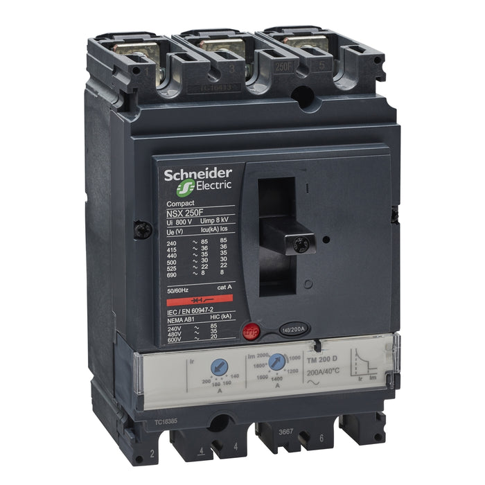 LV431631 Circuit breaker, ComPact NSX250F, 36kA/415VAC, TMD trip unit 200A, 3 poles 3d