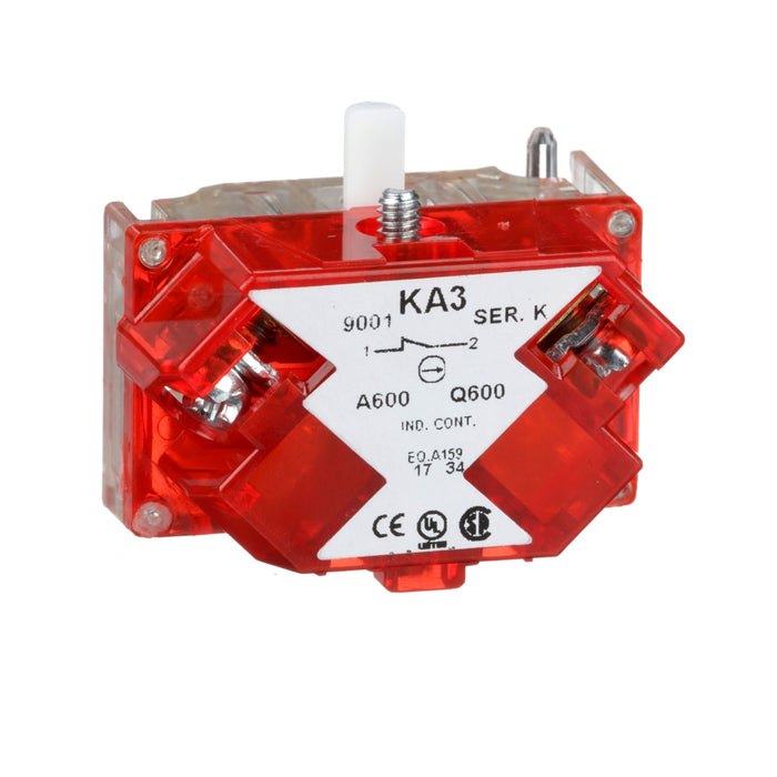 9001KA3 Contact block with protected terminals, Harmony 9001K, Harmony 9001SK, 0-600V, silver alloy contacts, screw clamp terminal, positive opening, 1NC