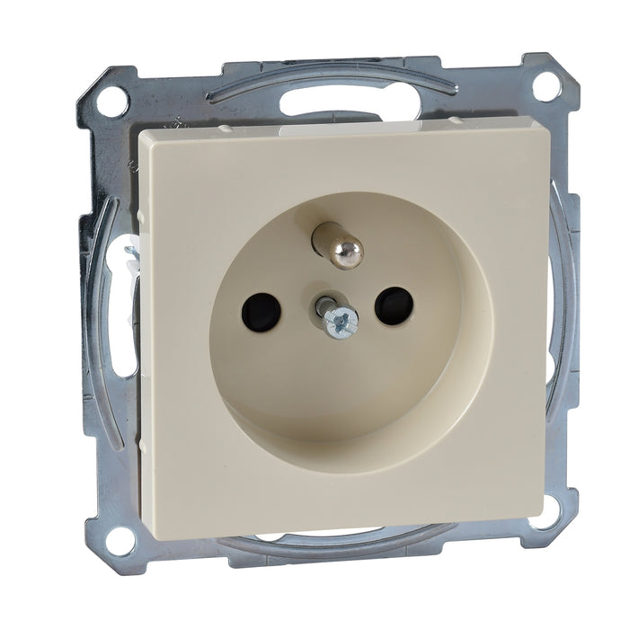 MTN2600-0344 Socket-outlet, Merten system M, mechanism with fixing frame, 2P + E, 16A, French, glossy, white