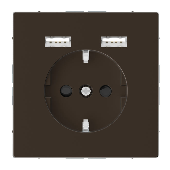 MTN2366-6052 USB charger + socket-outlet, Merten System Design, 2P + E, 16A, shutter, screwless terminals, metallic, mocca