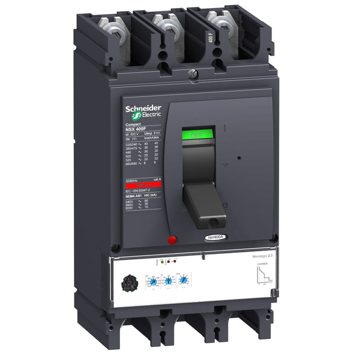 LV432707 Circuit breaker, ComPact NSX400N, 50kA/415VAC, MicroLogic 2.3 trip unit 250A, 3 poles 3d