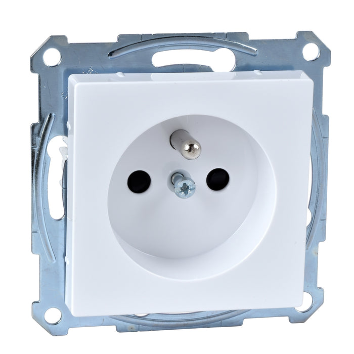 MTN2600-0325 Socket-outlet, Merten system M, mechanism with fixing frame, 2P + E, 16A, French, glossy, antibacterial, active white