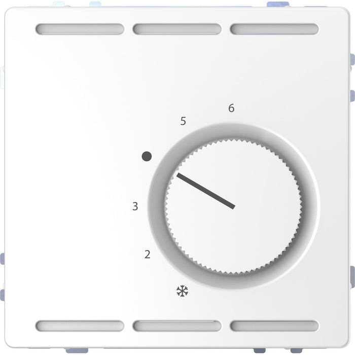 MTN5763-6035 Room temperature ctrler 24 V w. two way contact & cen.pl., lotus white, Sys.Des.