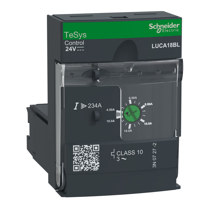 LUCA18BL Standard control unit, TeSys Ultra, 4.5-18A, 3P motors, thermal magnetic protection, class 10, coil 24V DC