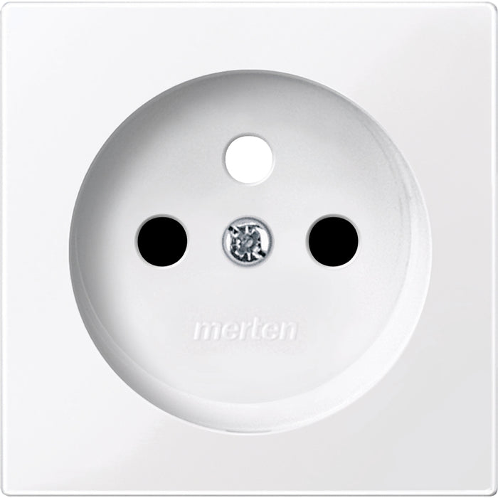 MTN286225 Cen.pl. w. shut. f. socket insert w. earth. pin, active white, glossy, System M