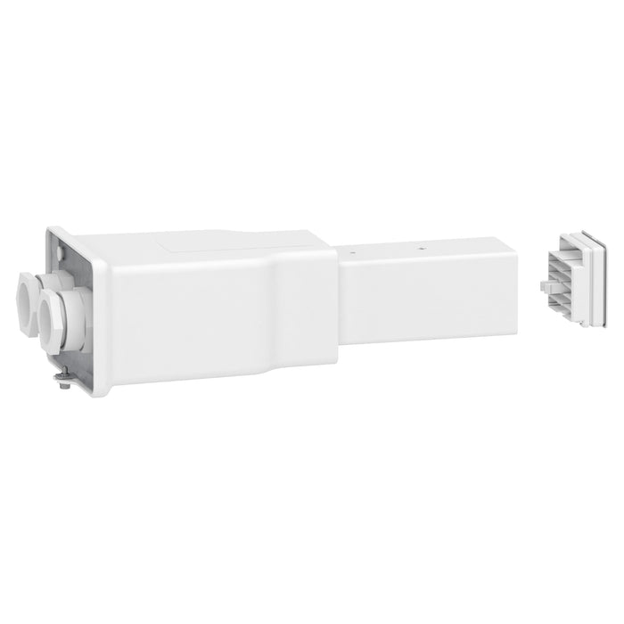 KBB40ABG44T2W End feed unit, Canalis KBB, 40A, left mounting, 2 circuits, 3L+N+PE, with 2 optional remote control circuits, RAL9003