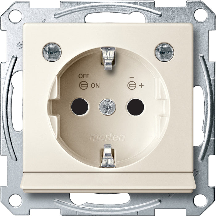 MTN2304-0344 Socket-outlet, Merten System M, mechanism with fixing frame, 2P + E, 16A, Schuko, screwless terminals, glossy, white