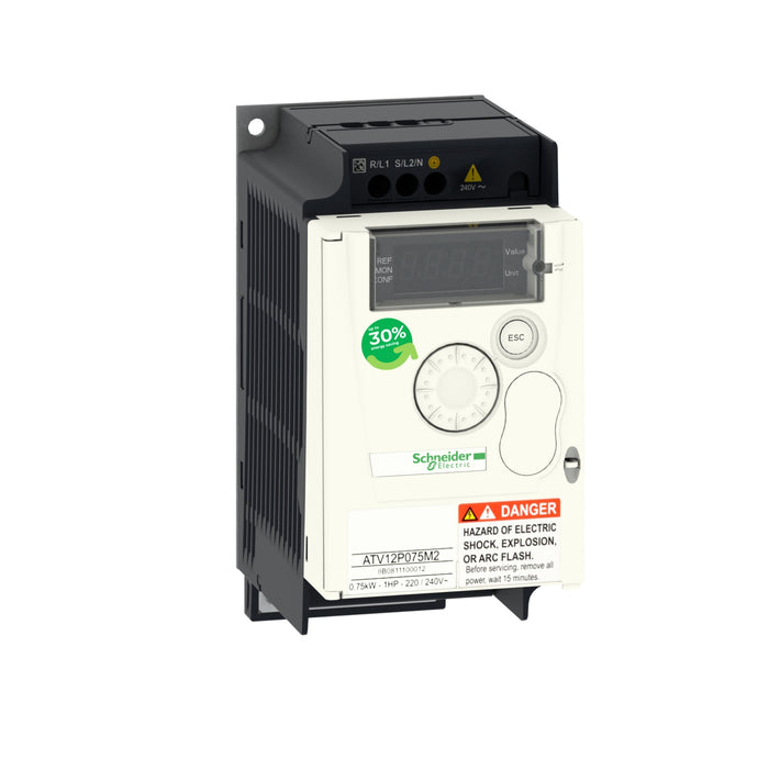 ATV12P075M2 variable speed drive ATV12 - 0.75kW - 1hp - 200..240V - 1ph - on base plate