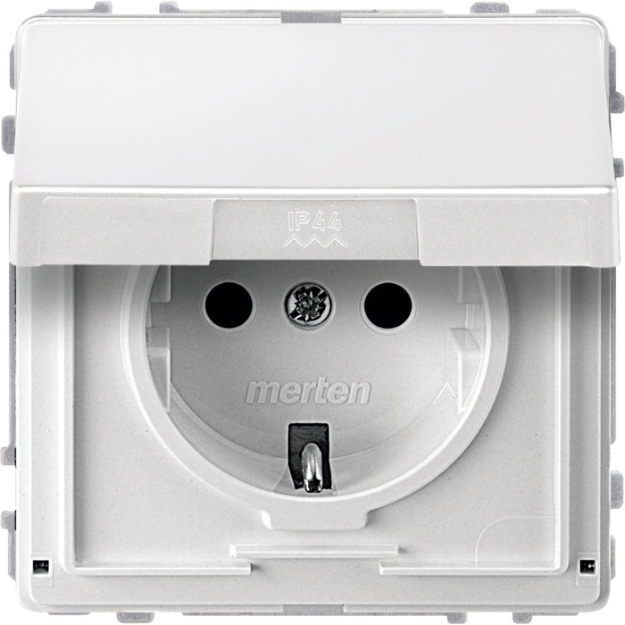 MTN233019 SCHUKO socket-outlet insert with hinged lid, polar white, Aquadesign