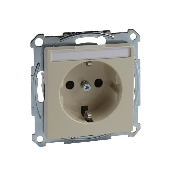 MTN2302-0344 Socket-outlet, Merten System M, mechanism with fixing frame, 2P + E, 16A, Schuko, screwless terminals, glossy, white