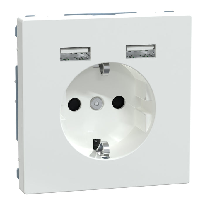 MTN2366-6035 USB charger + socket-outlet, Merten System Design, 2P + E, 16A, shutter, screwless terminals, glossy, lotus white